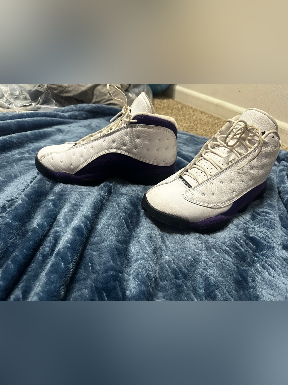 Purple and White Jordan 13s
